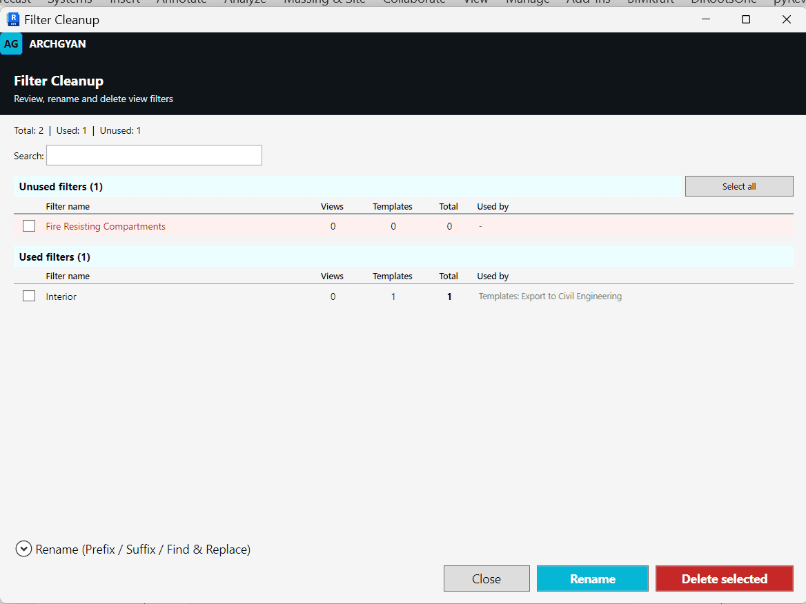 Filter Cleanup — Review, rename and delete view filters
