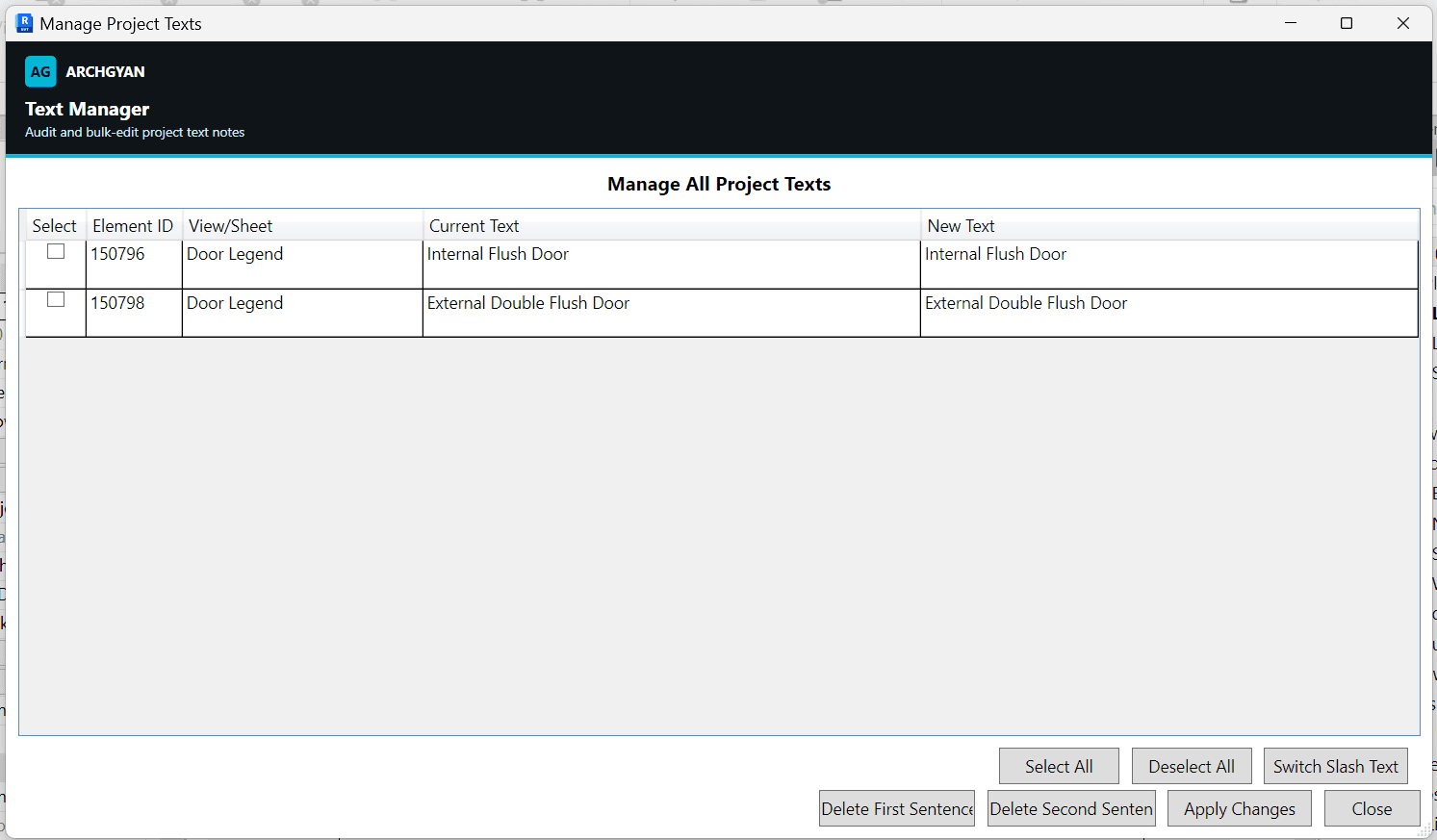 Text Manager — Audit and bulk-edit project text notes